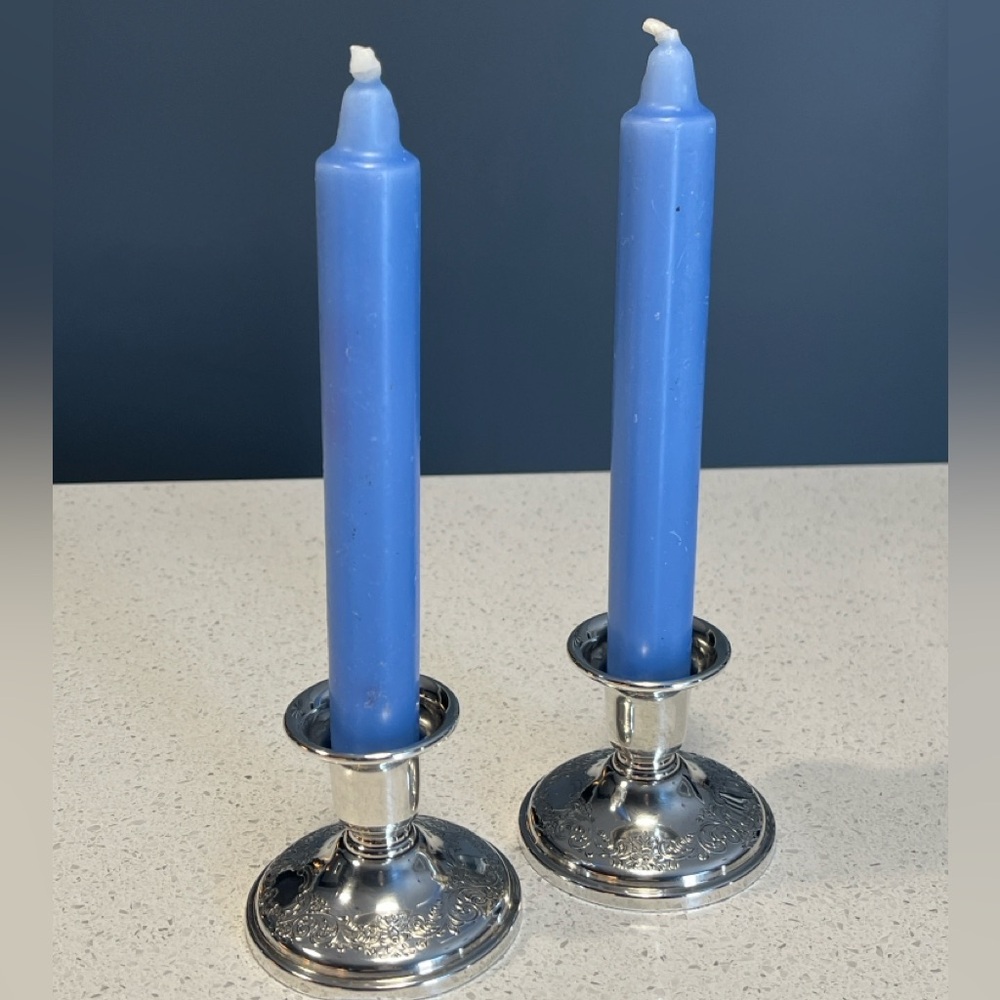 Vintage BIRKS Sterling Silver Candlesticks 440g combined Weighted Base + Candles